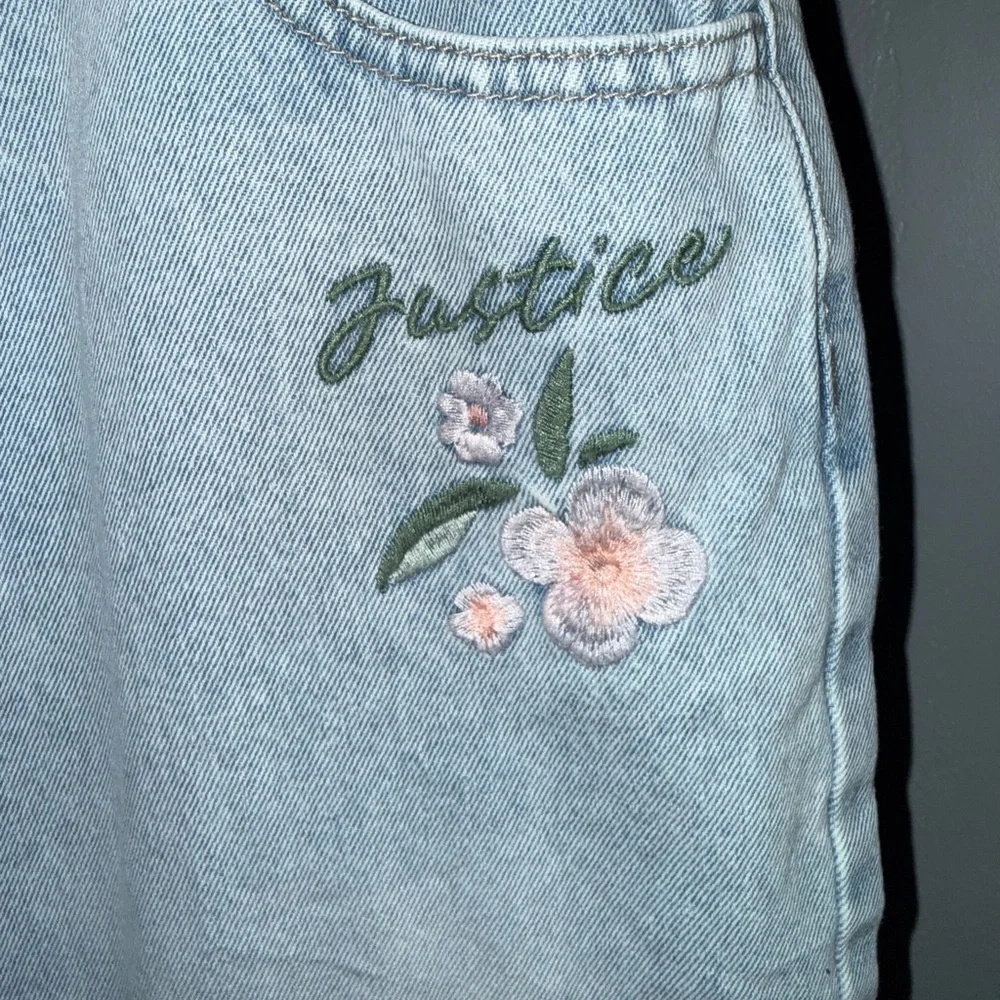 Justice Light Wash Straight-Leg Jeans with Pink Floral Embroidery